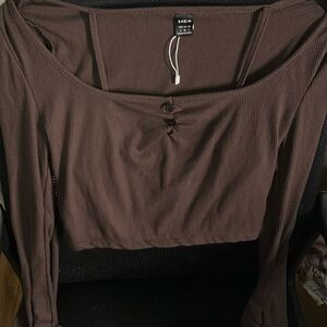 Cropped Long Sleeve Flared Button Up